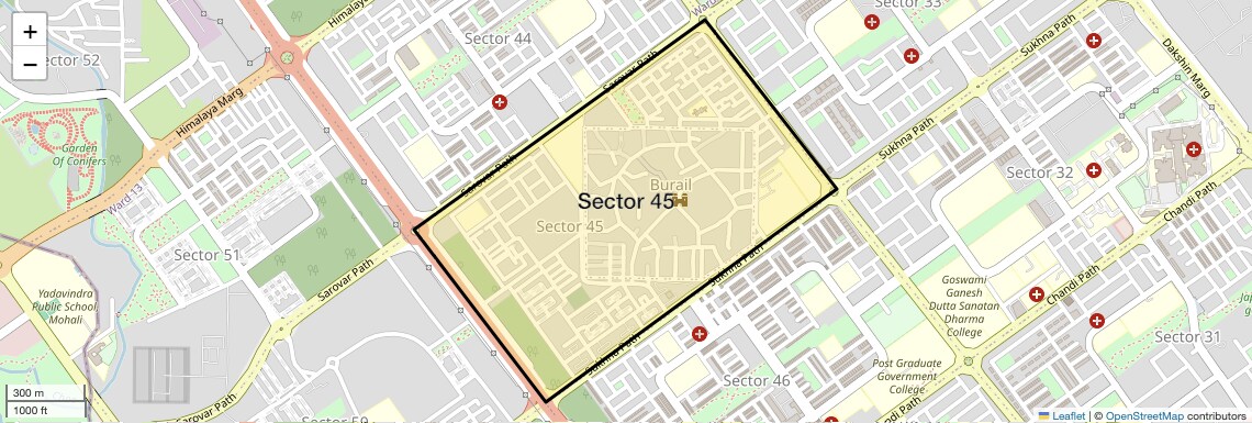 Location Map of Sector 45, Chandigarh