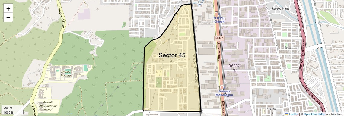 Location Map of Sector 45, Faridabad