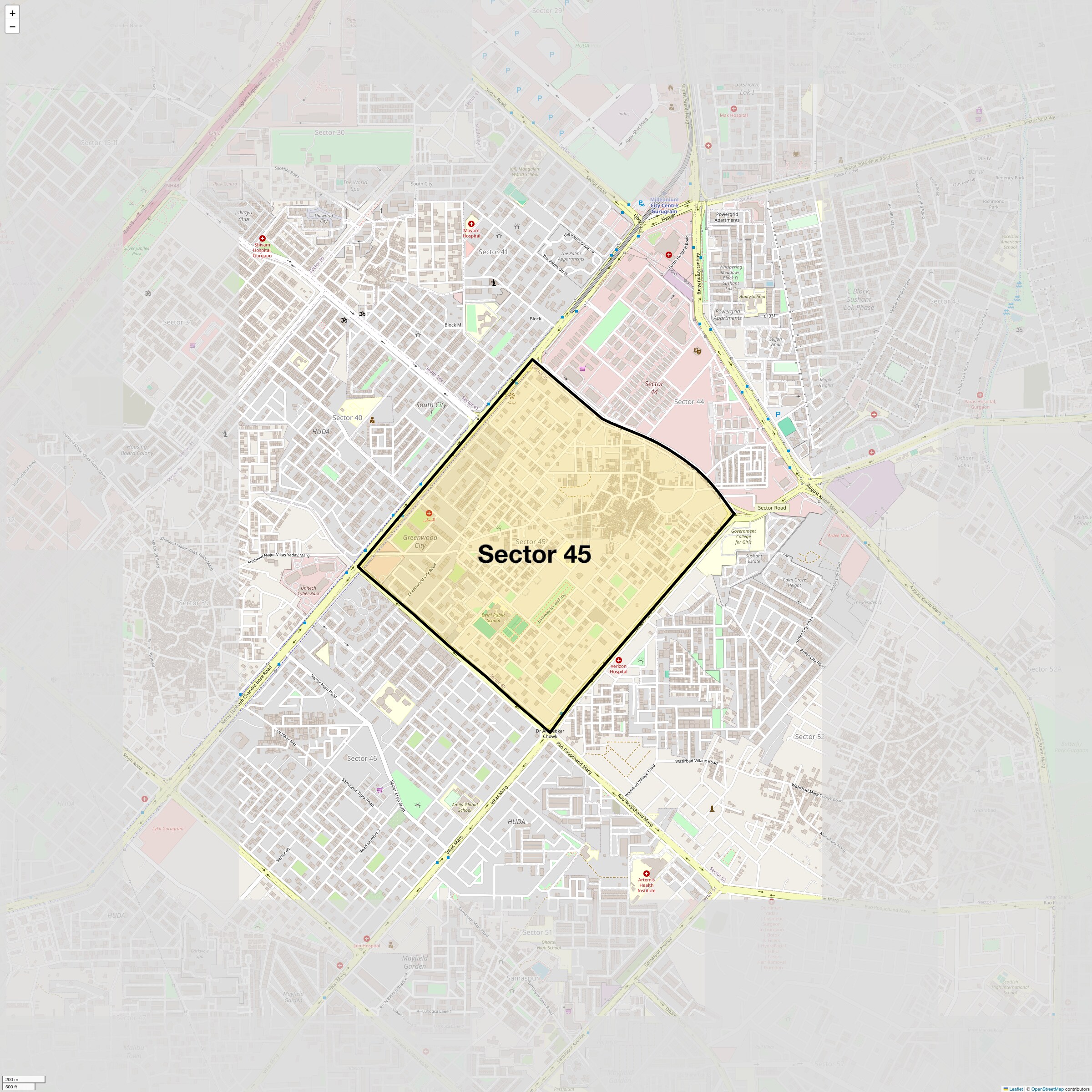 Location Map of Sector 45, Gurgaon