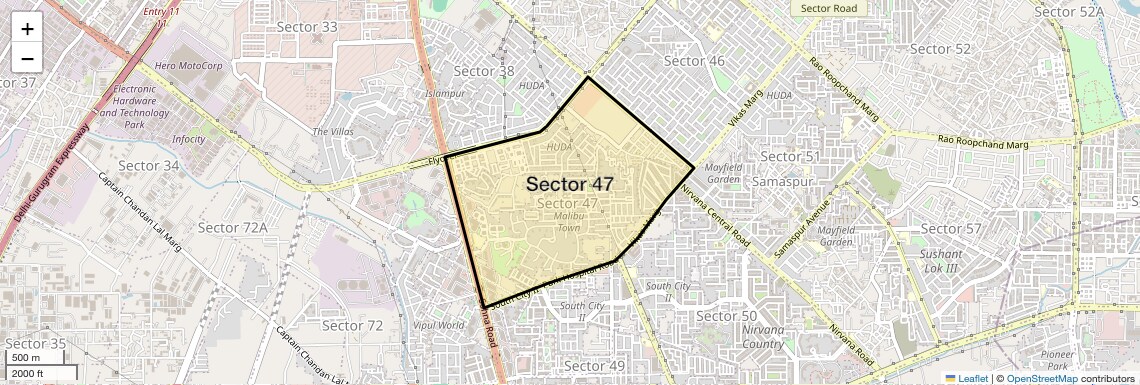 Location Map of Sector 47, Gurgaon