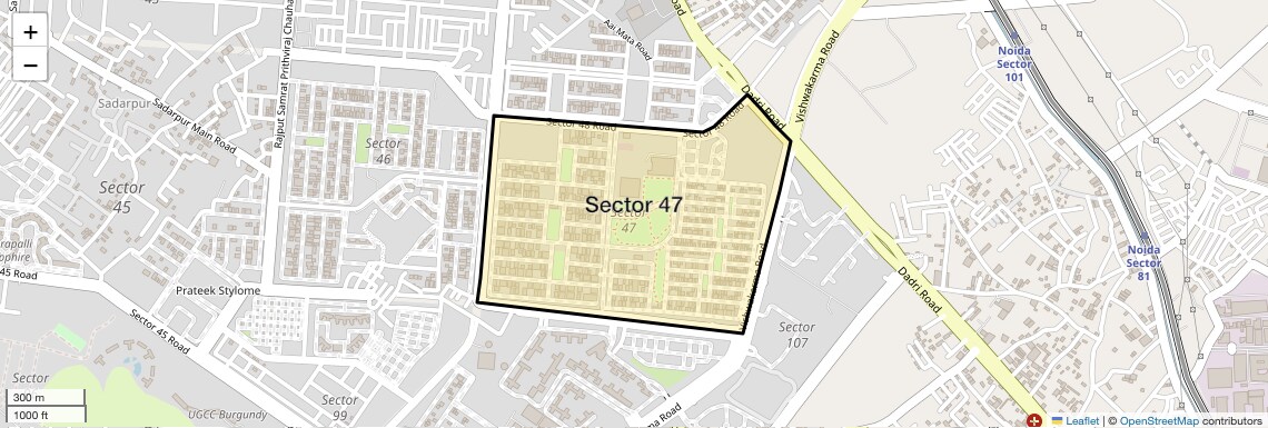 Location Map of Sector 47, Noida