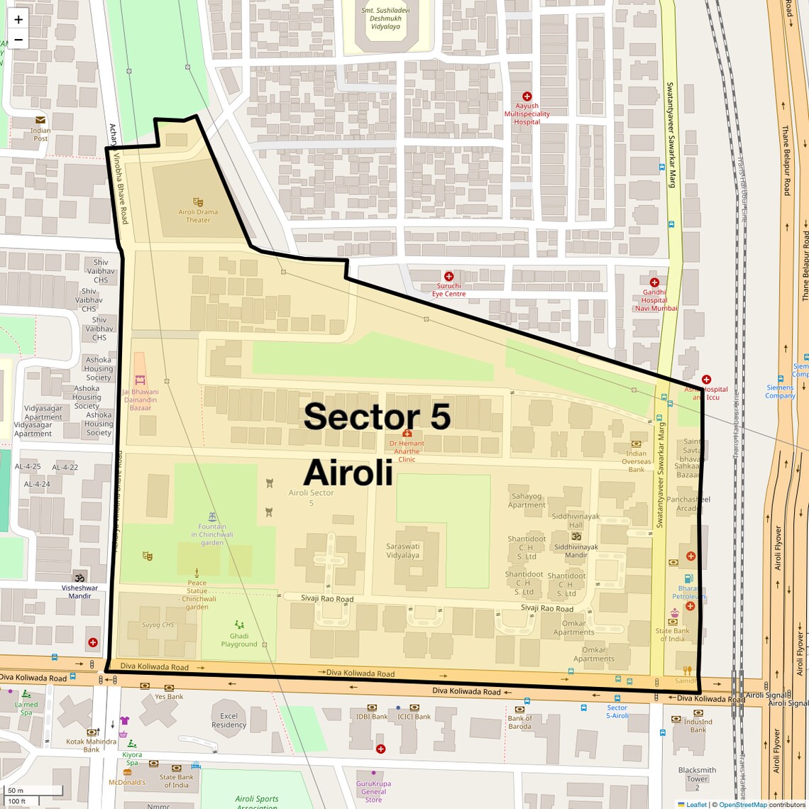 Location Map of Sector 5 Airoli, Navi Mumbai