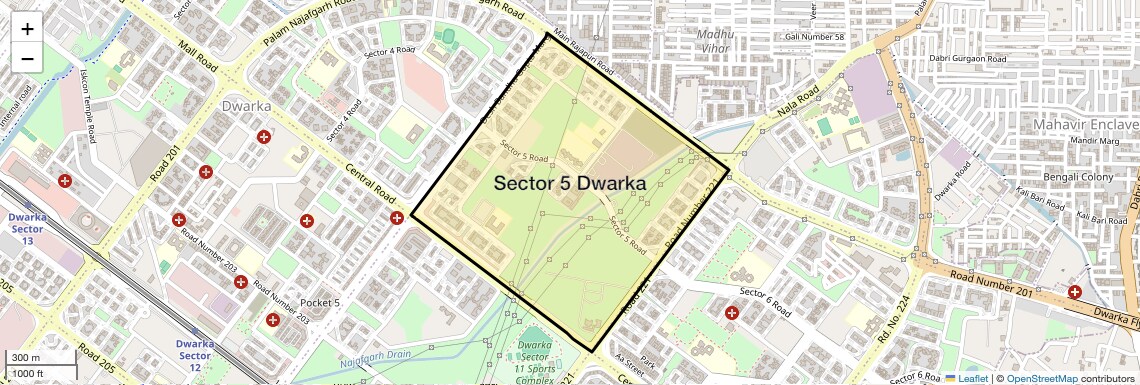 Location Map of Sector 5 Dwarka, Delhi