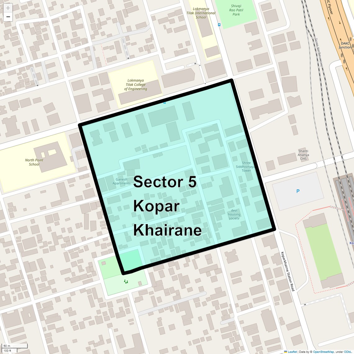 Location Map of Sector 5 Kopar Khairane, Navi Mumbai
