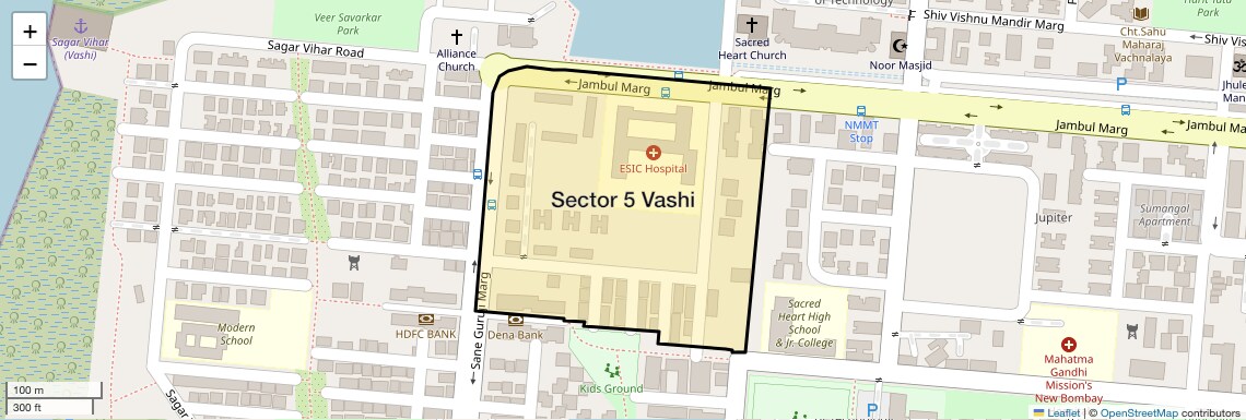 Location Map of Sector 5 Vashi, Navi Mumbai