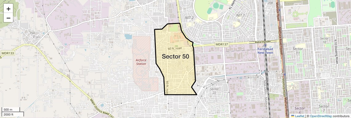 Location Map of Sector 50, Faridabad