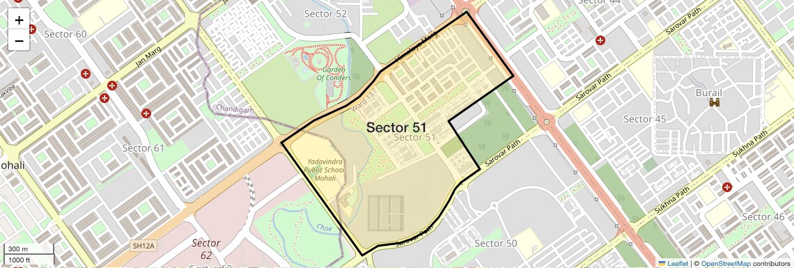 Location Map of Sector 51, Chandigarh