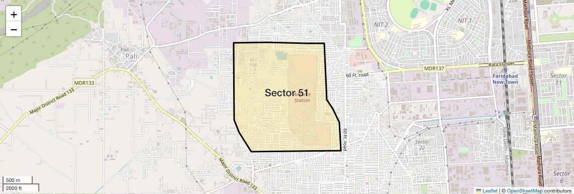 Location Map of Sector 51, Faridabad