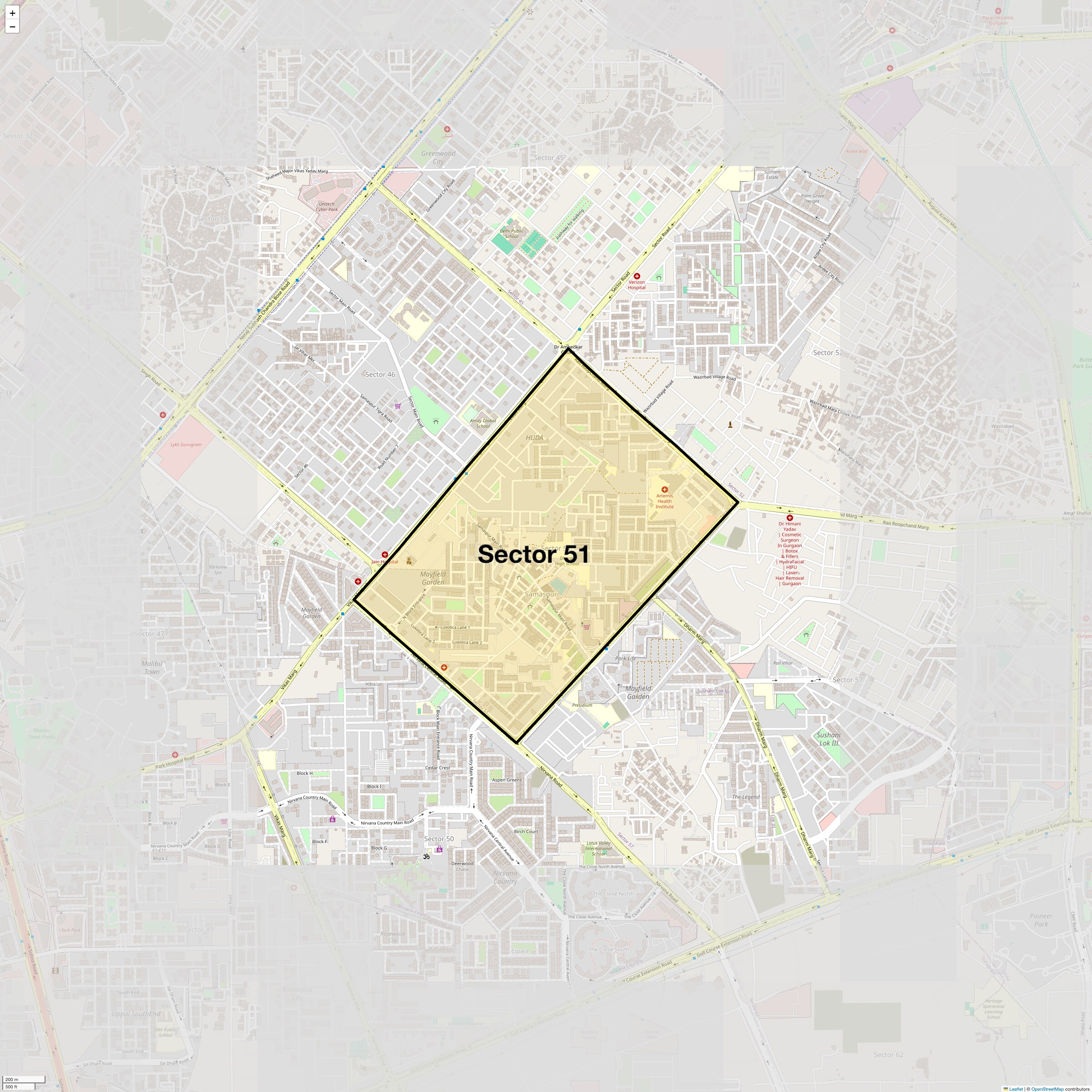 Location Map of Sector 51, Gurgaon