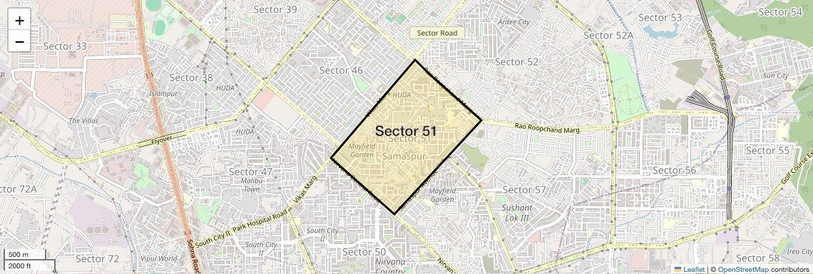 Location Map of Sector 51, Gurgaon