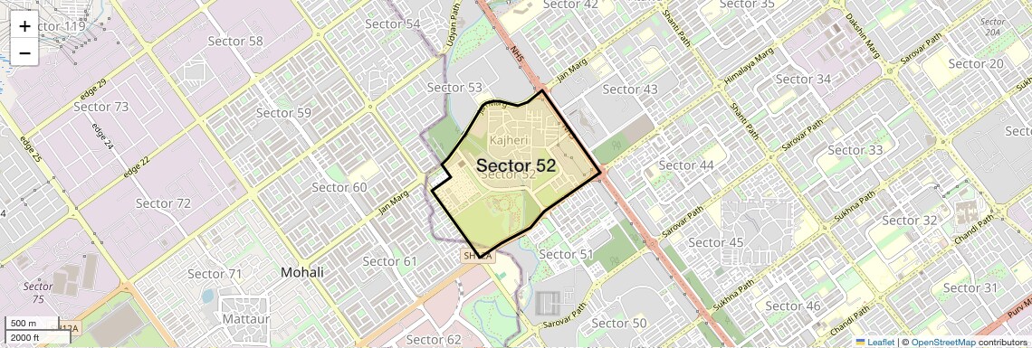 Location Map of Sector 52, Chandigarh