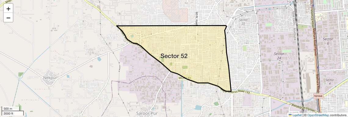 Location Map of Sector 52, Faridabad