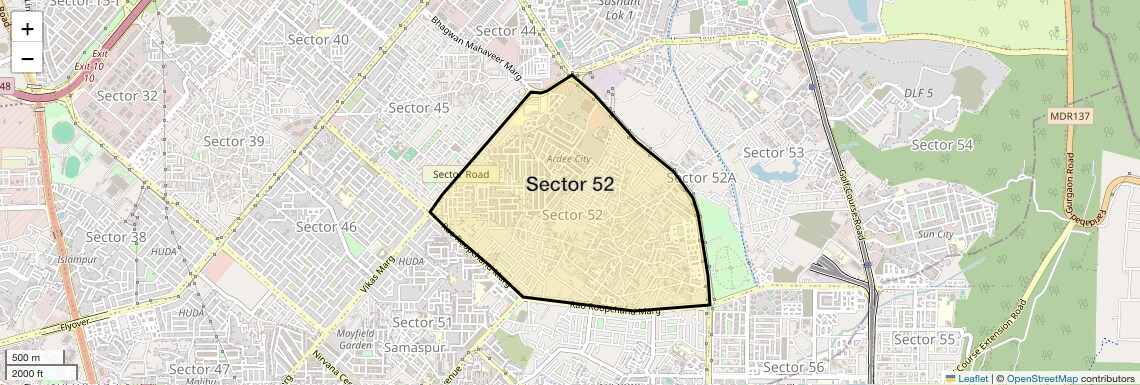 Location Map of Sector 52, Gurgaon