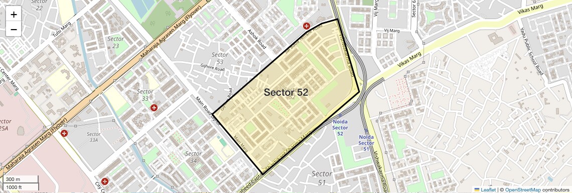 Location Map of Sector 52, Noida