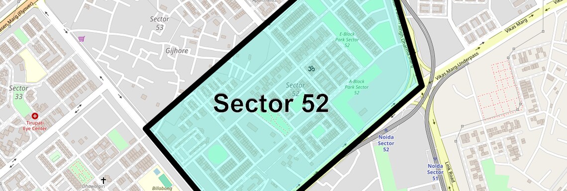 Location Map of Sector 52, Noida