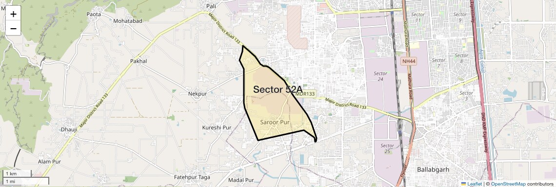 Location Map of Sector 52A, Faridabad