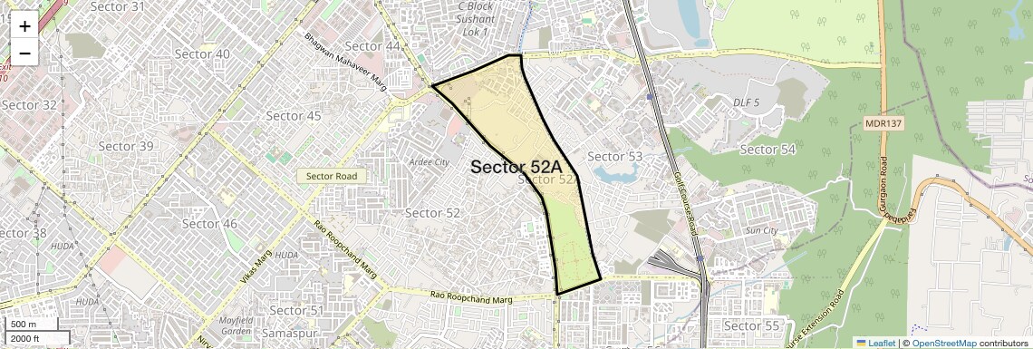 Location Map of Sector 52A, Gurgaon