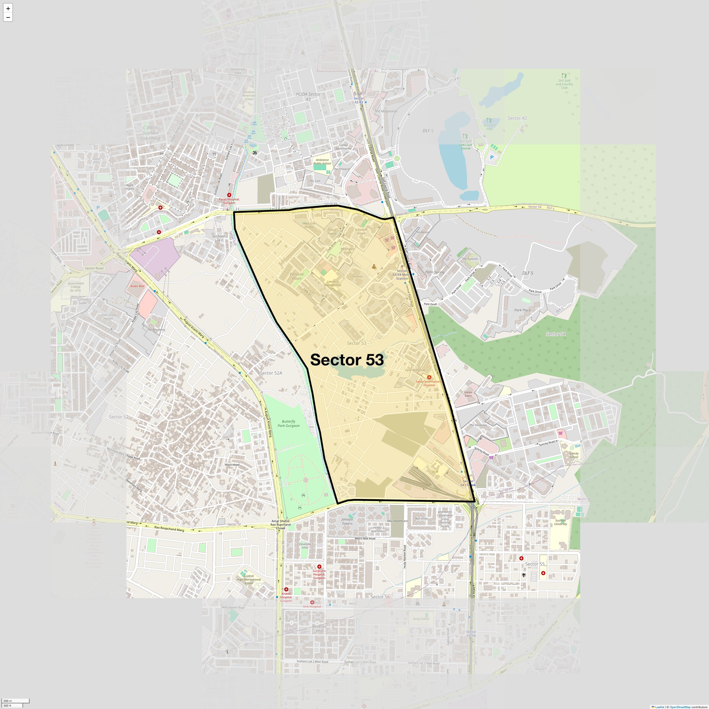 Location Map of Sector 53, Gurgaon