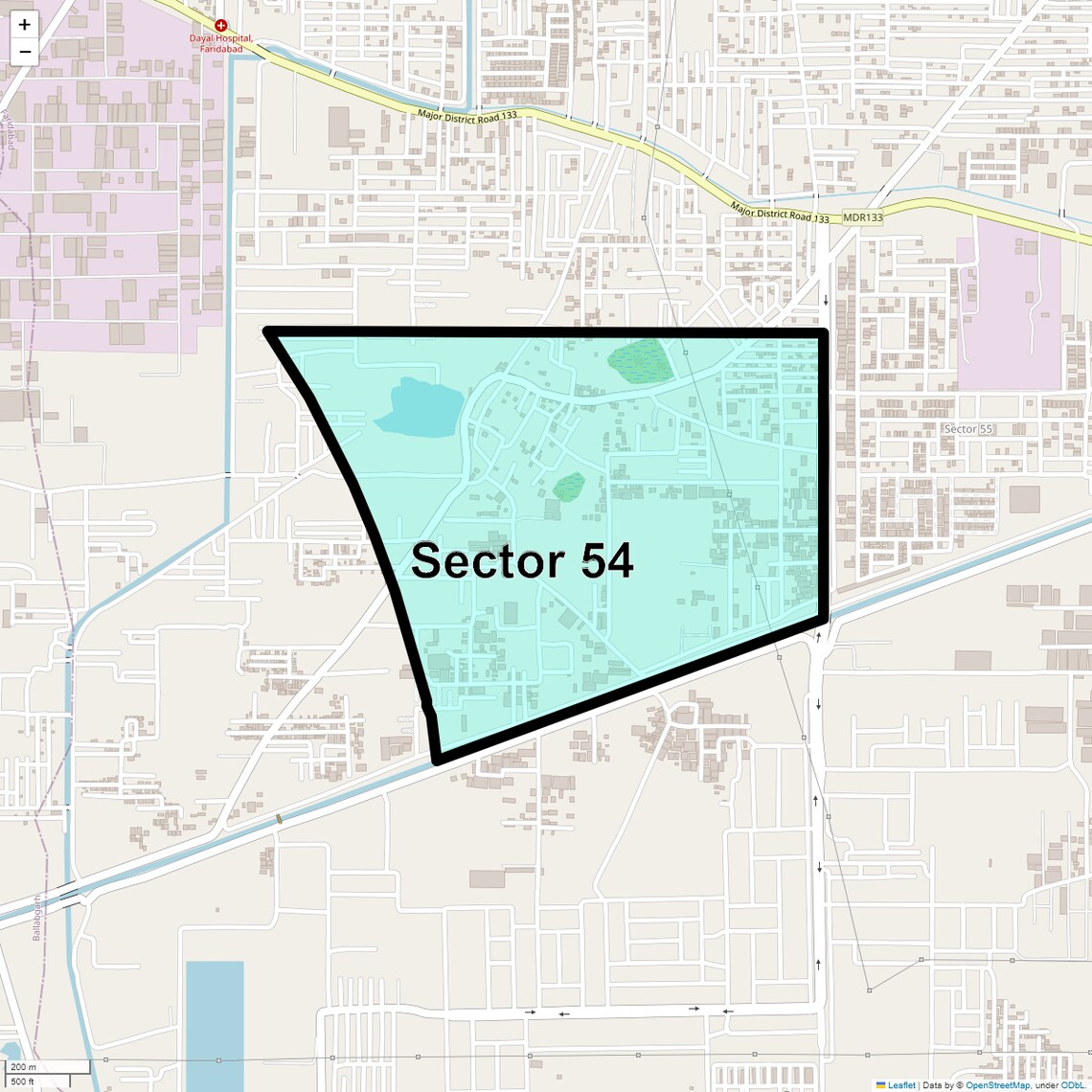 Location Map of Sector 54, Faridabad