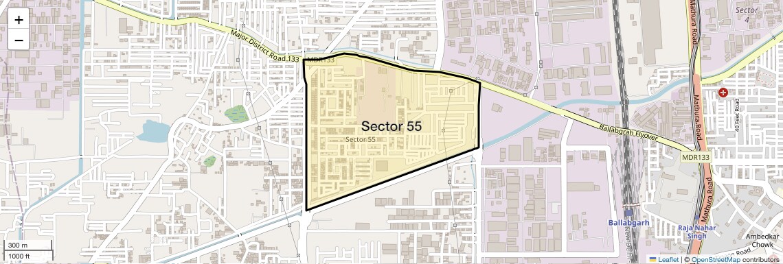 Location Map of Sector 55, Faridabad