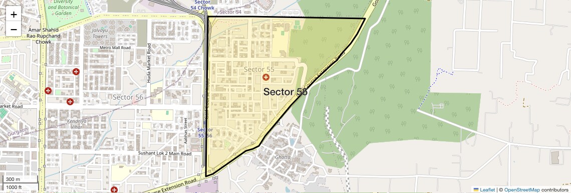 Location Map of Sector 55, Gurgaon