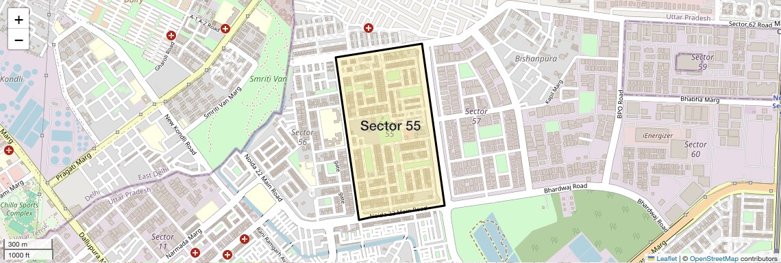 Location Map of Sector 55, Noida