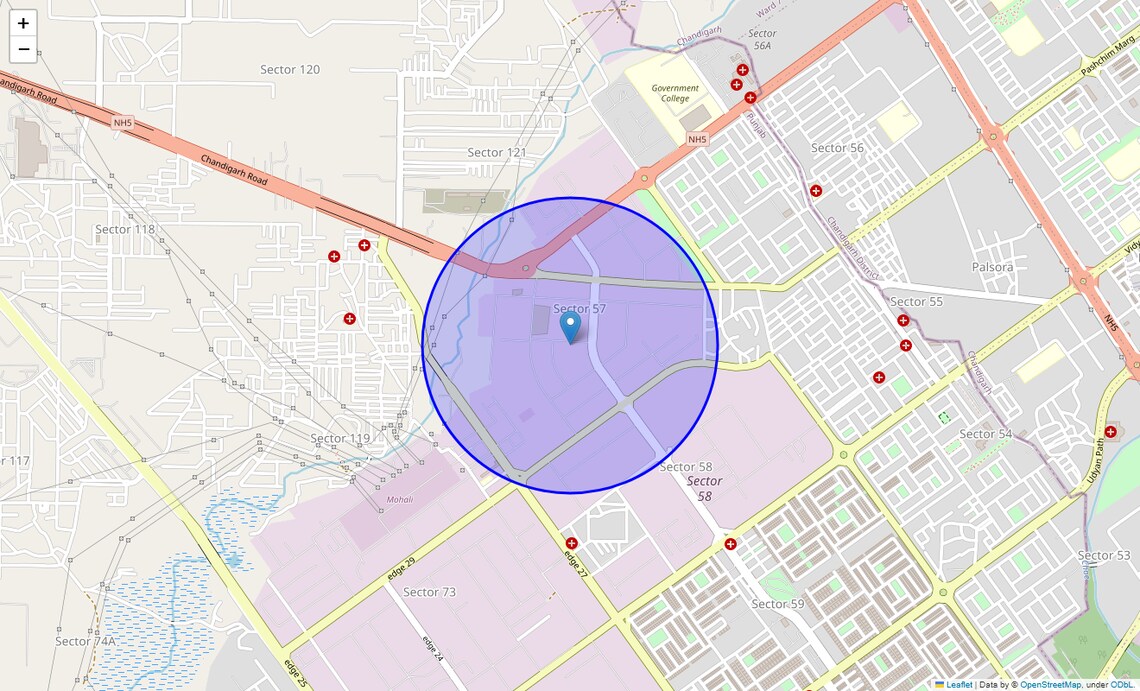 Location Map of Sector 57, Chandigarh
