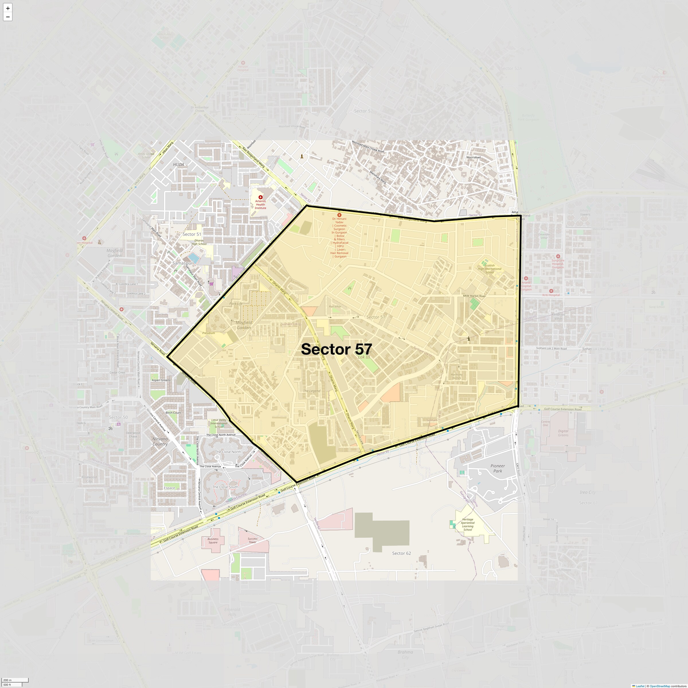 Location Map of Sector 57, Gurgaon