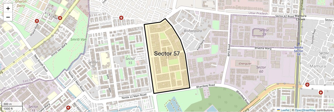 Location Map of Sector 57, Noida