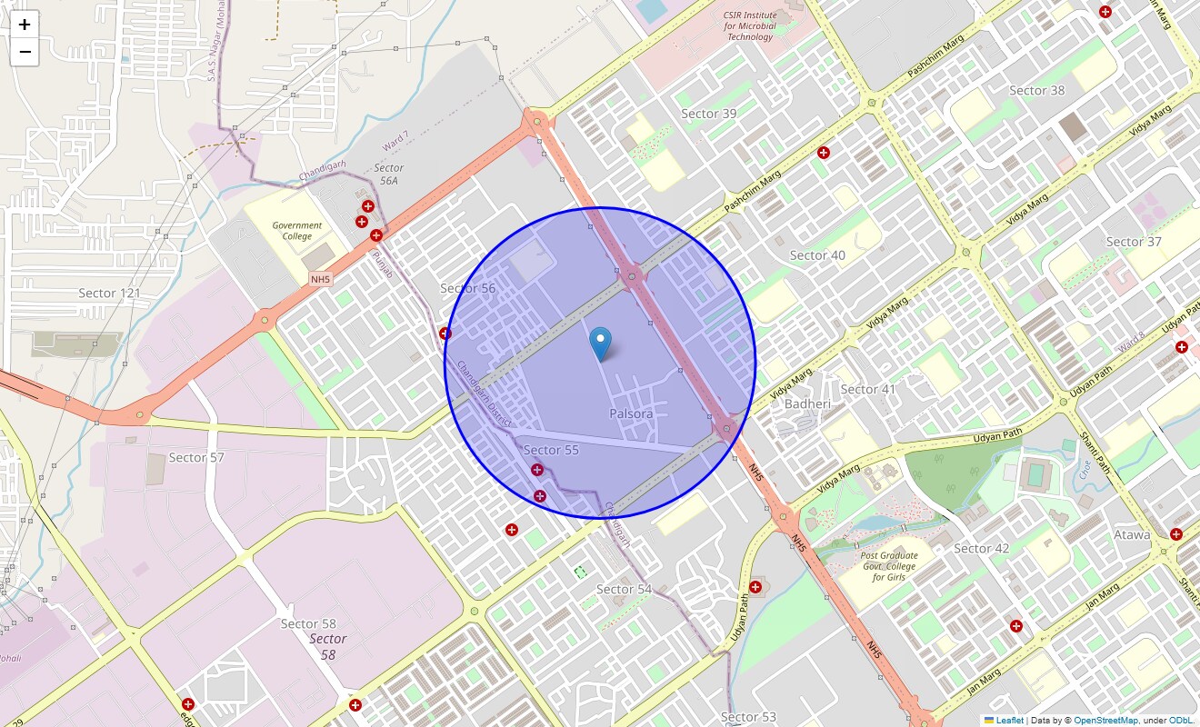 Location Map of Sector 58, Chandigarh