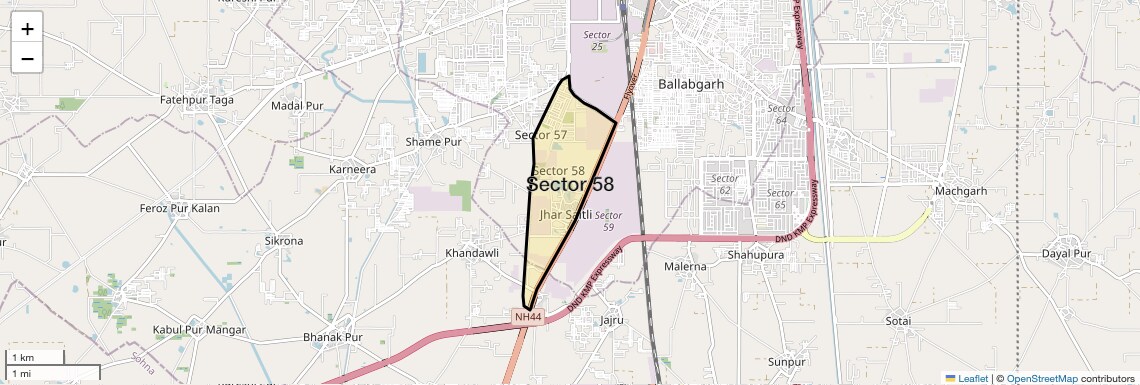 Location Map of Sector 58, Faridabad