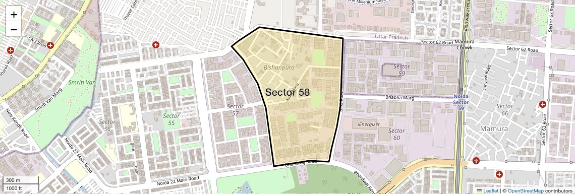 Location Map of Sector 58, Noida
