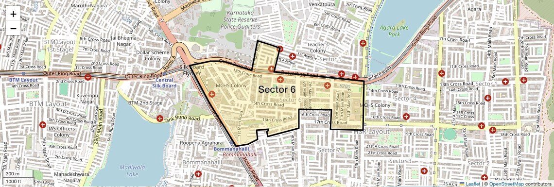 Location Map of Sector 6, Bangalore
