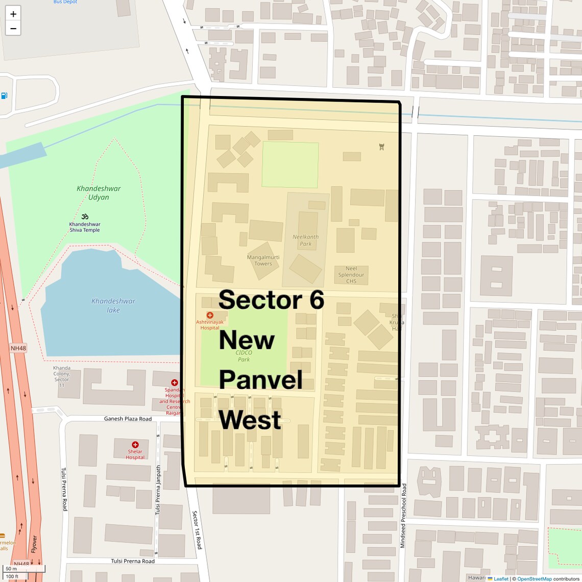 Location Map of Sector 6 New Panvel West, Navi Mumbai