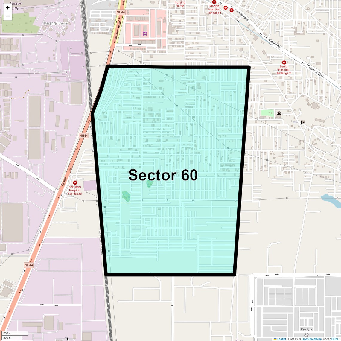 Location Map of Sector 60, Faridabad