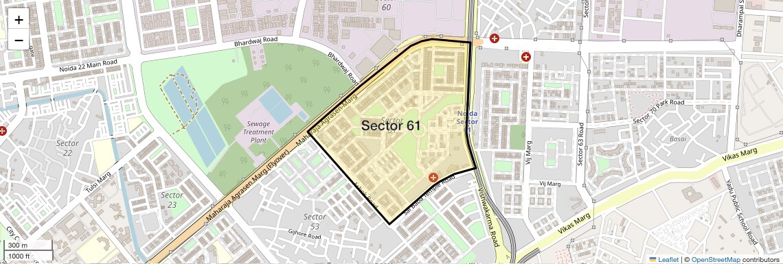 Location Map of Sector 61, Noida