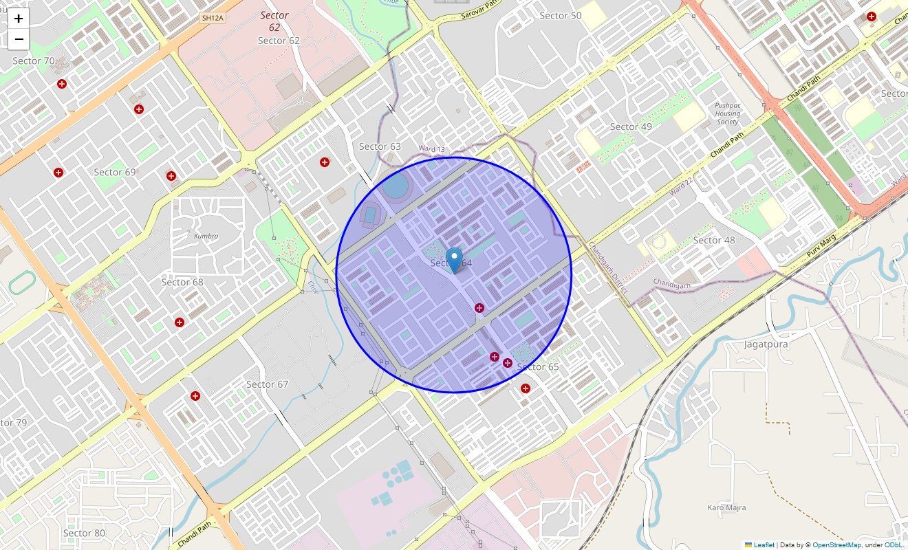 Location Map of Sector 64, Chandigarh