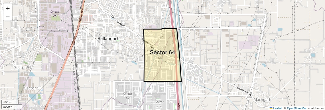 Location Map of Sector 64, Faridabad