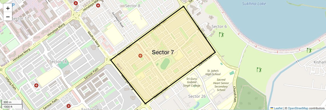 Location Map of Sector 7, Chandigarh