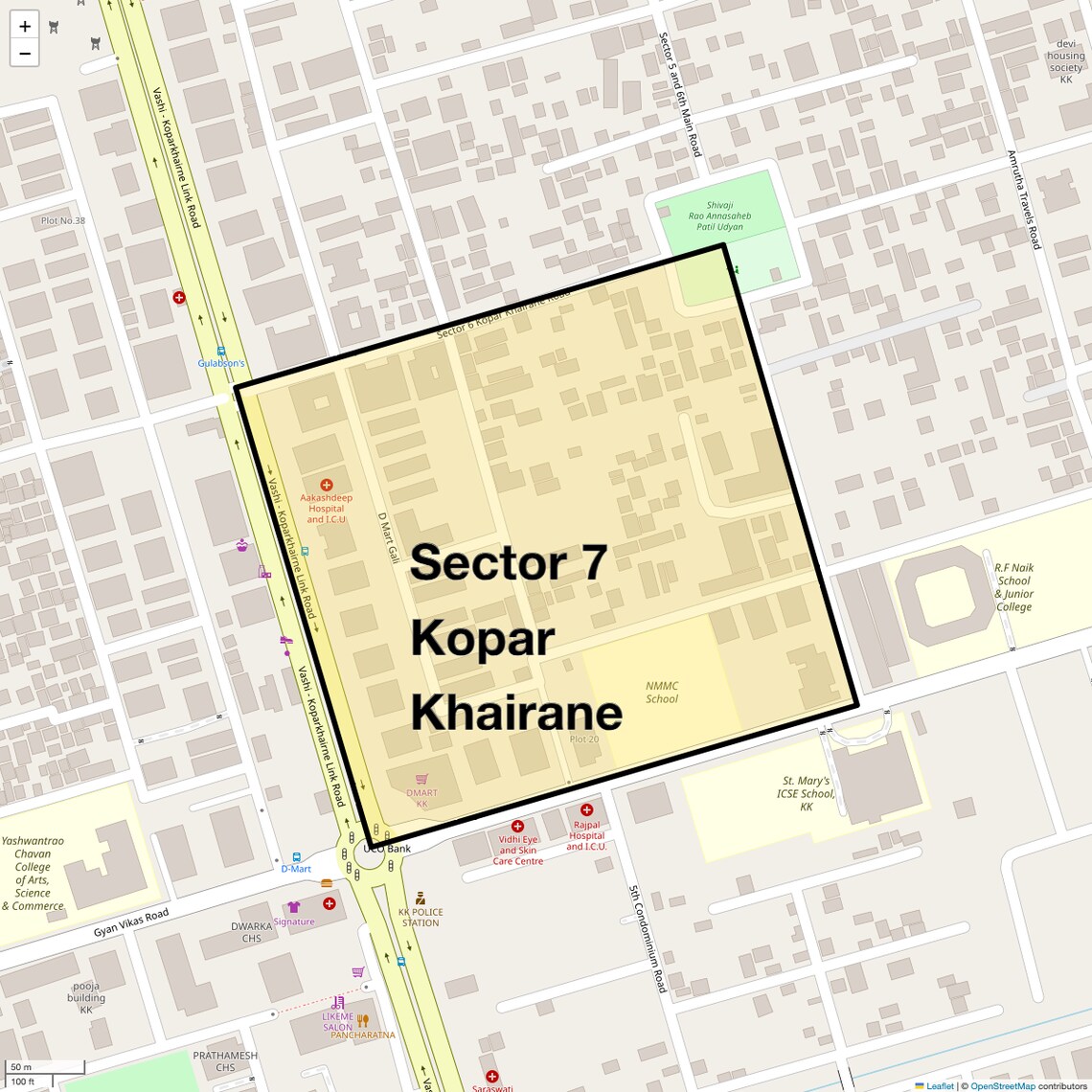 Location Map of Sector 7 Kopar Khairane, Navi Mumbai