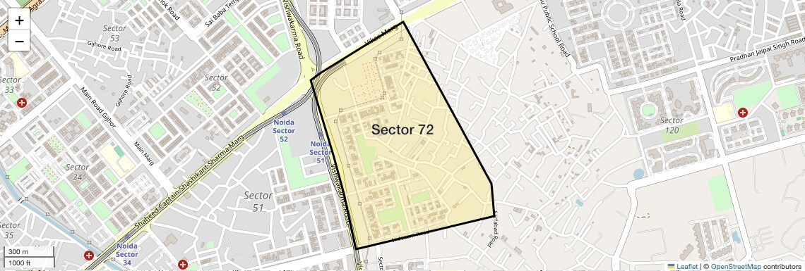 Location Map of Sector 72, Noida