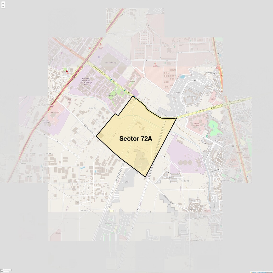 Location Map of Sector 72a, Gurgaon