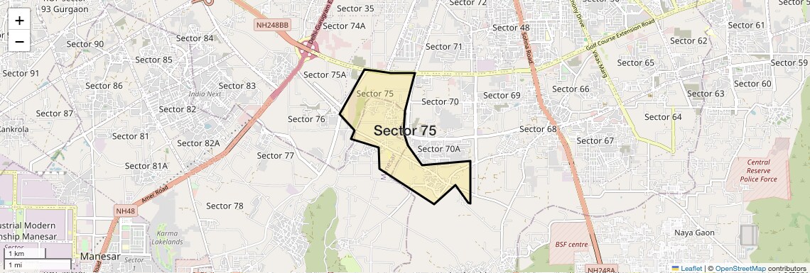 Location Map of Sector 75, Gurgaon