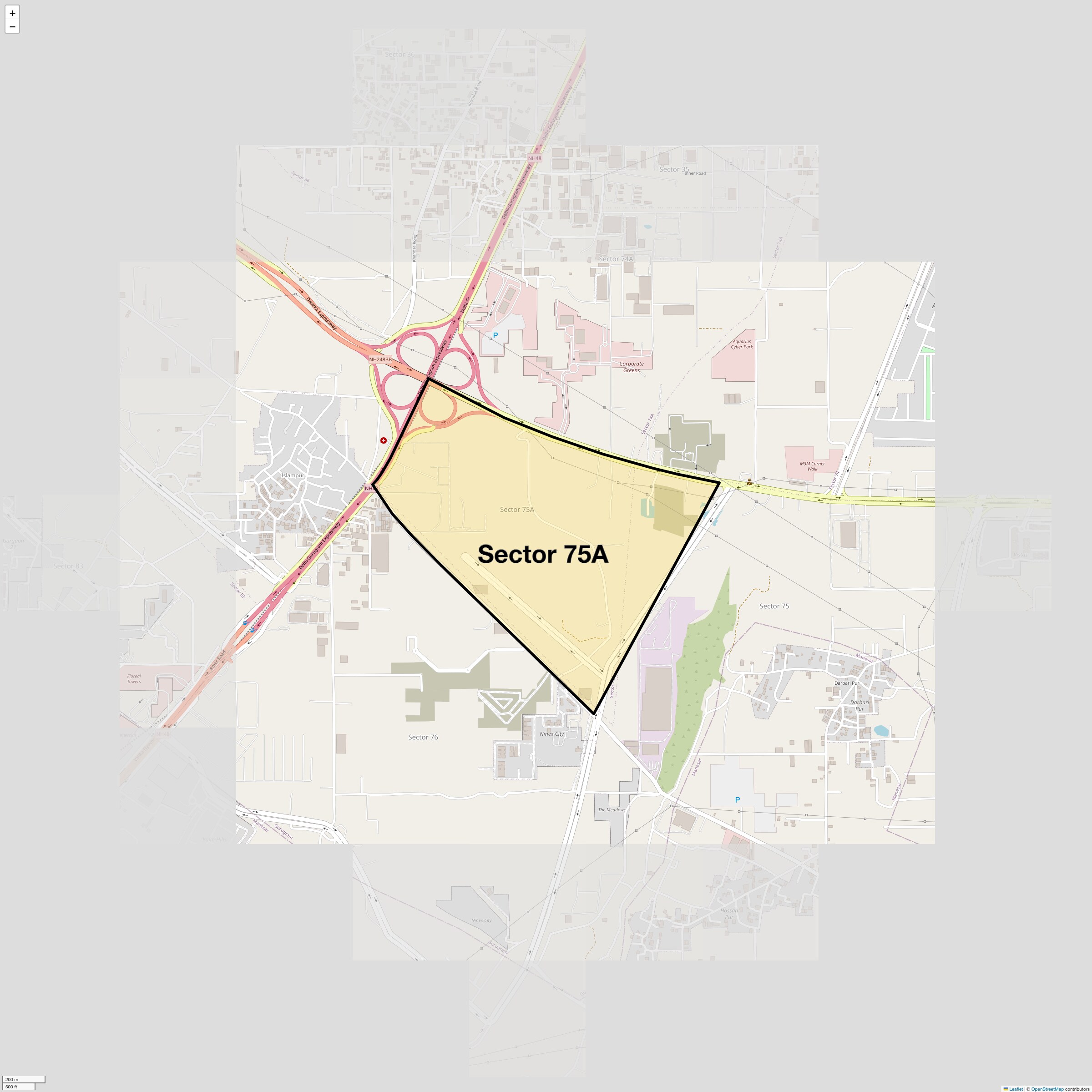 Location Map of Sector 75A, Gurgaon