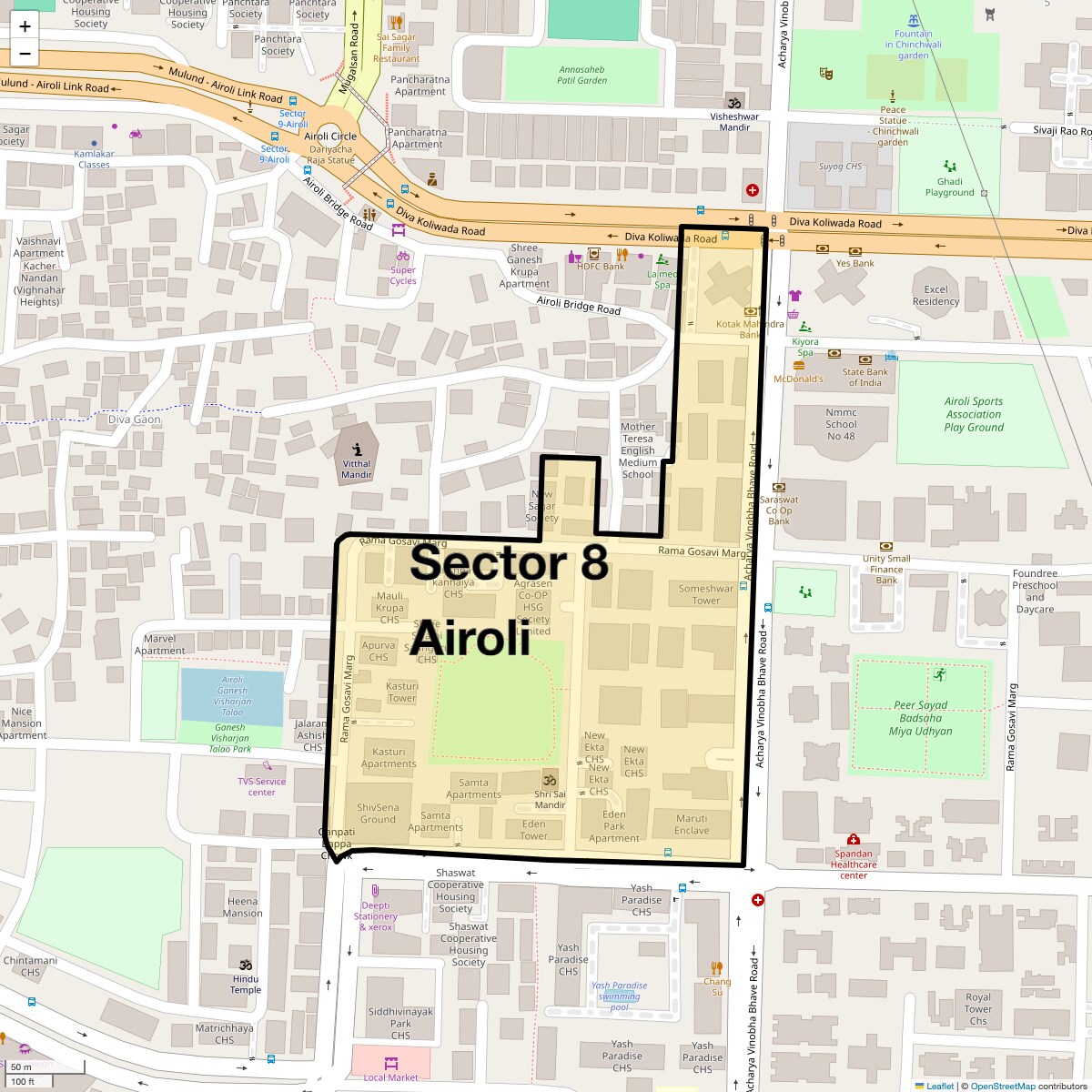 Location Map of Sector 8 Airoli, Navi Mumbai