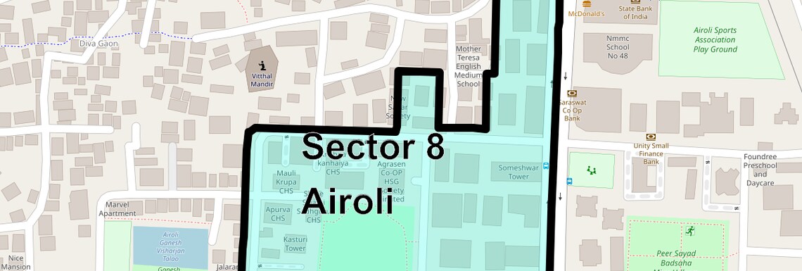 Location Map of Sector 8 Airoli, Navi Mumbai