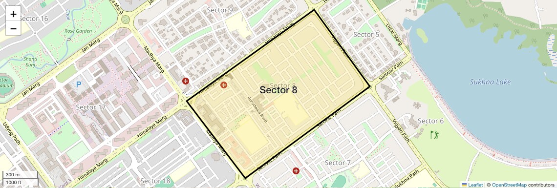 Location Map of Sector 8, Chandigarh