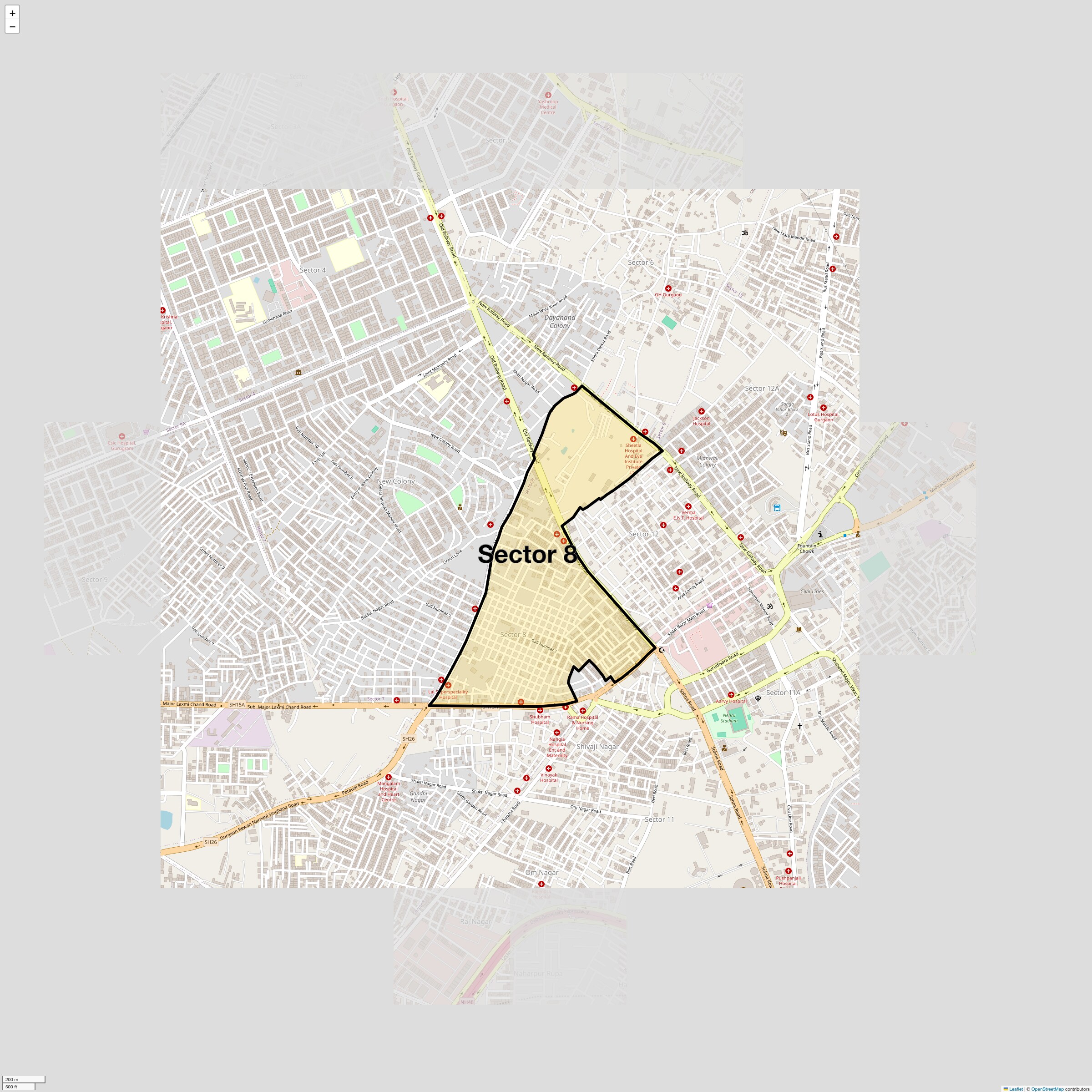Location Map of Sector 8, Gurgaon