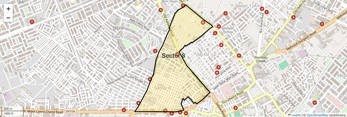 Location Map of Sector 8, Gurgaon