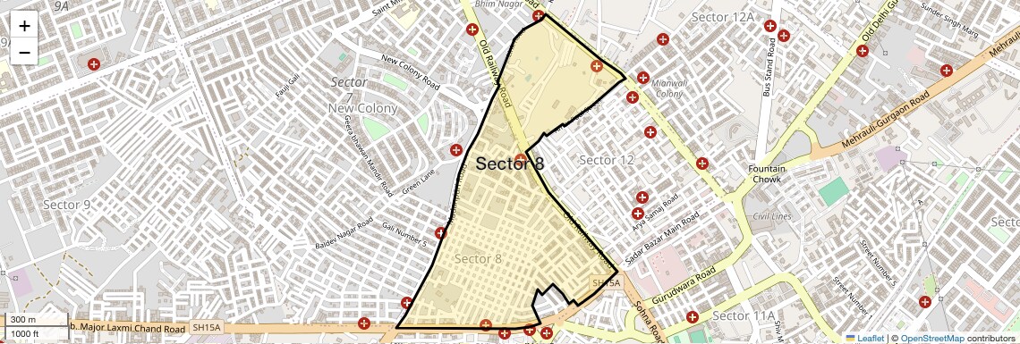 Location Map of Sector 8, Gurgaon
